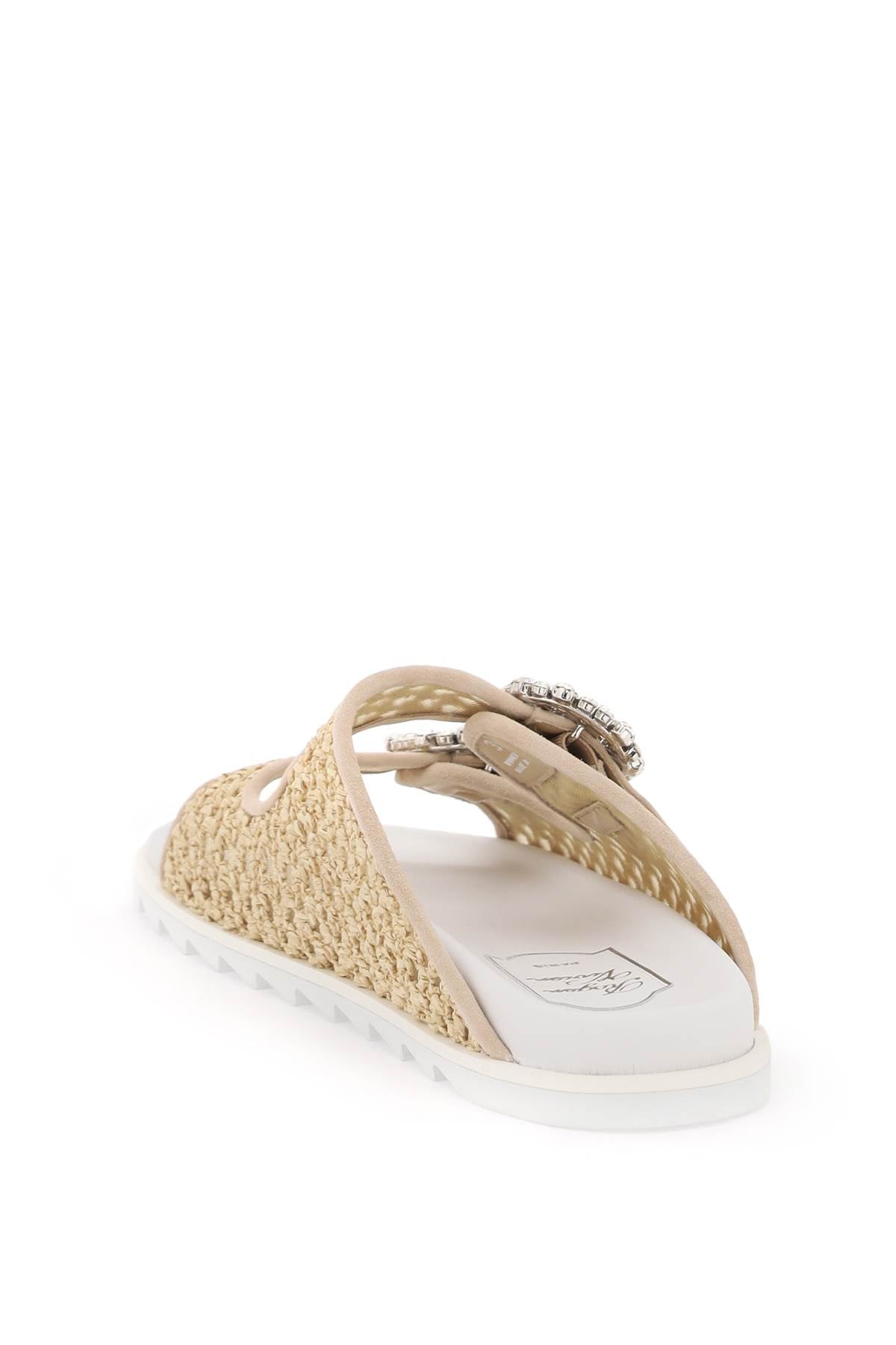 ROGER VIVIER Tan Flat with Raffia and Crystal Buckles for Women