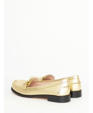 ROGER VIVIER Gold-Tone Metallic Leather Loafers with Square Buckle - Women's Shoes for SS23