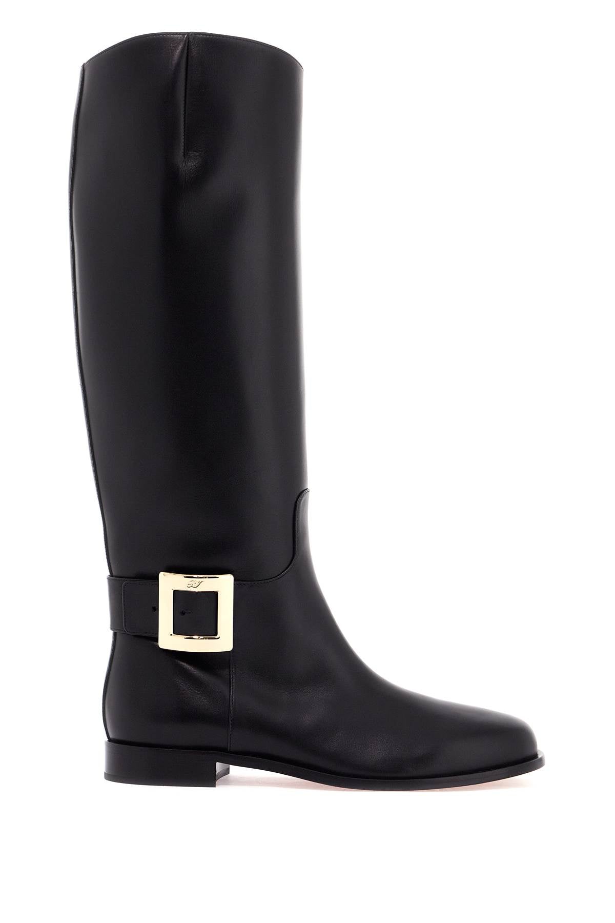 ROGER VIVIER Knee-High Leather Boots with Golden Buckle