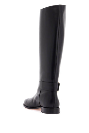 ROGER VIVIER Knee-High Leather Boots with Golden Buckle