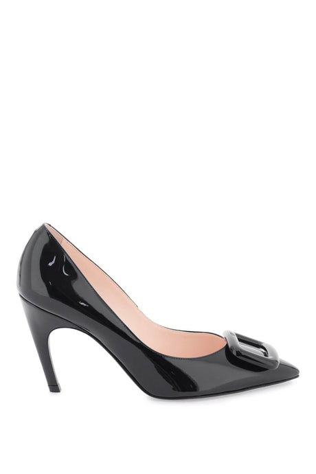 ROGER VIVIER Beige Patent Leather Pumps with Iconic Viv' Choc Buckle and Trompette Heel