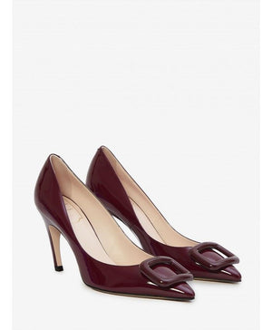 ROGER VIVIER Beige Patent Leather Pumps with Iconic Viv' Choc Buckle and Trompette Heel