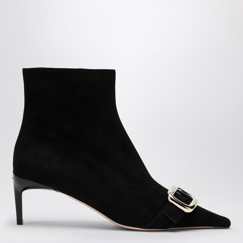 ROGER VIVIER Pointed Ankle Boots with Metal Buckle