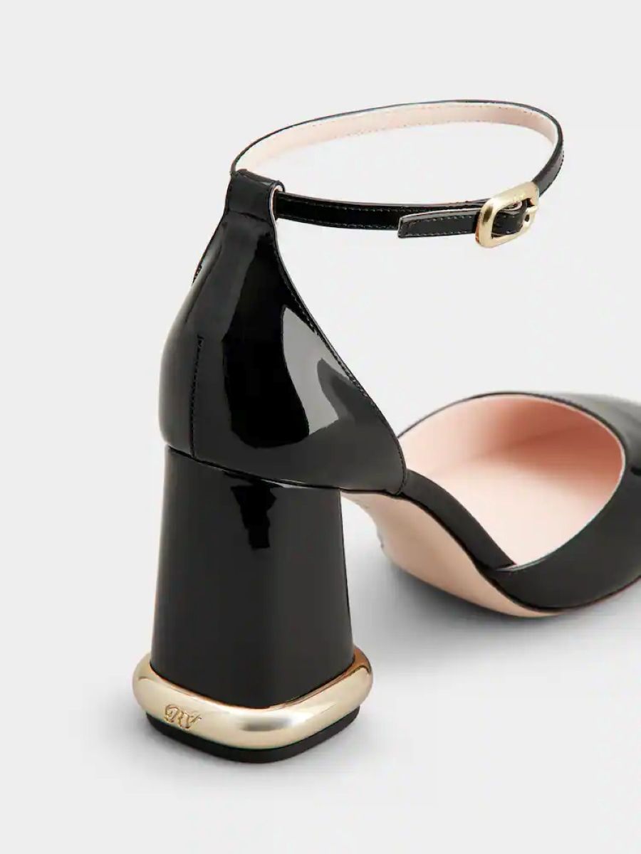 ROGER VIVIER Elegant Black Patent Leather Ankle Strap Pumps