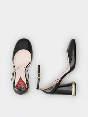 ROGER VIVIER Elegant Black Patent Leather Ankle Strap Pumps