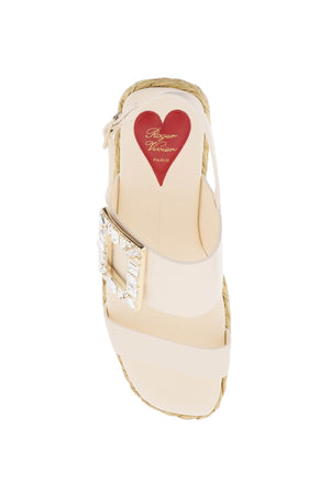 ROGER VIVIER Crystal Buckle Espadrille Sandals - White