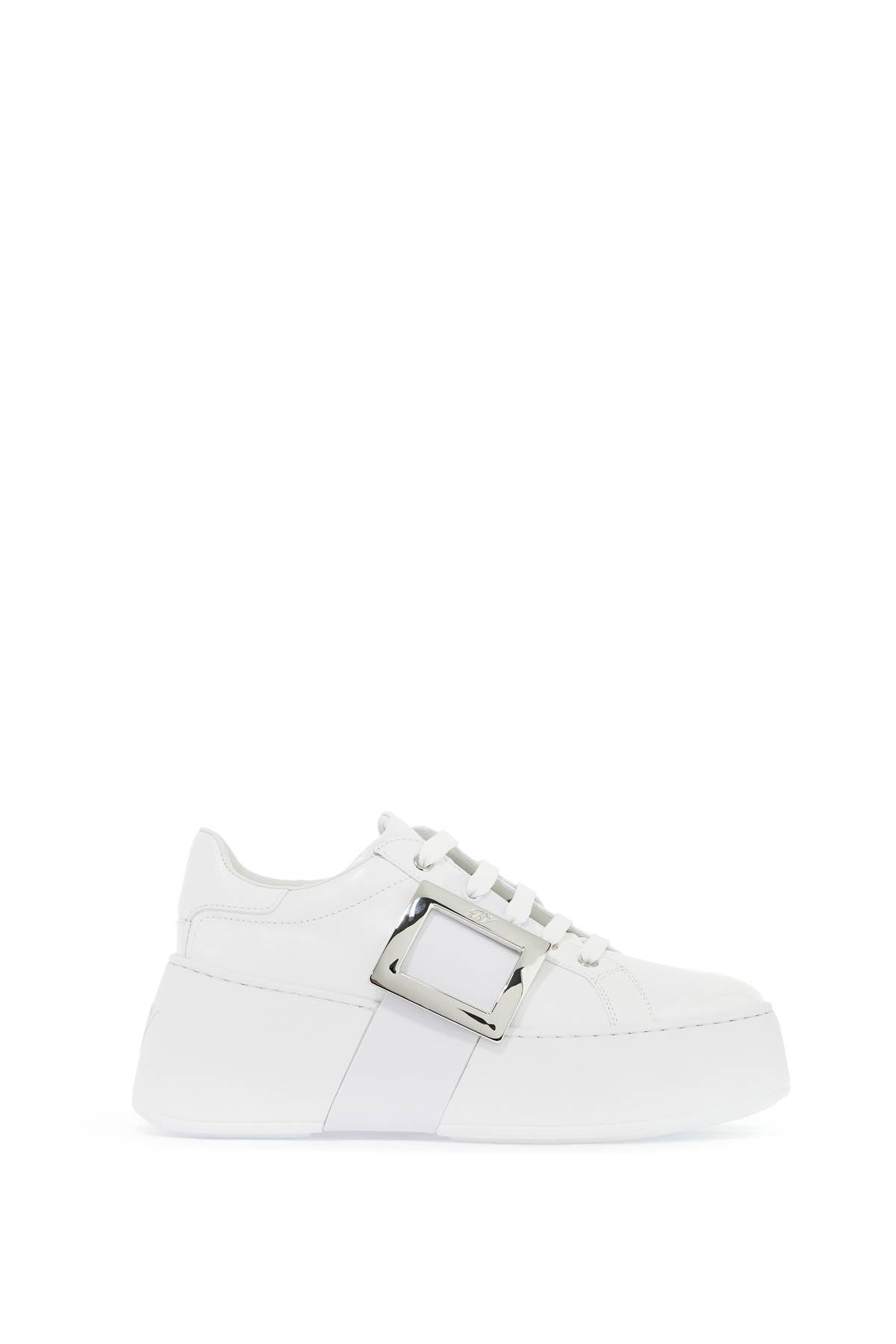 ROGER VIVIER Luxury Leather Platform Sneakers with Silver Buckle