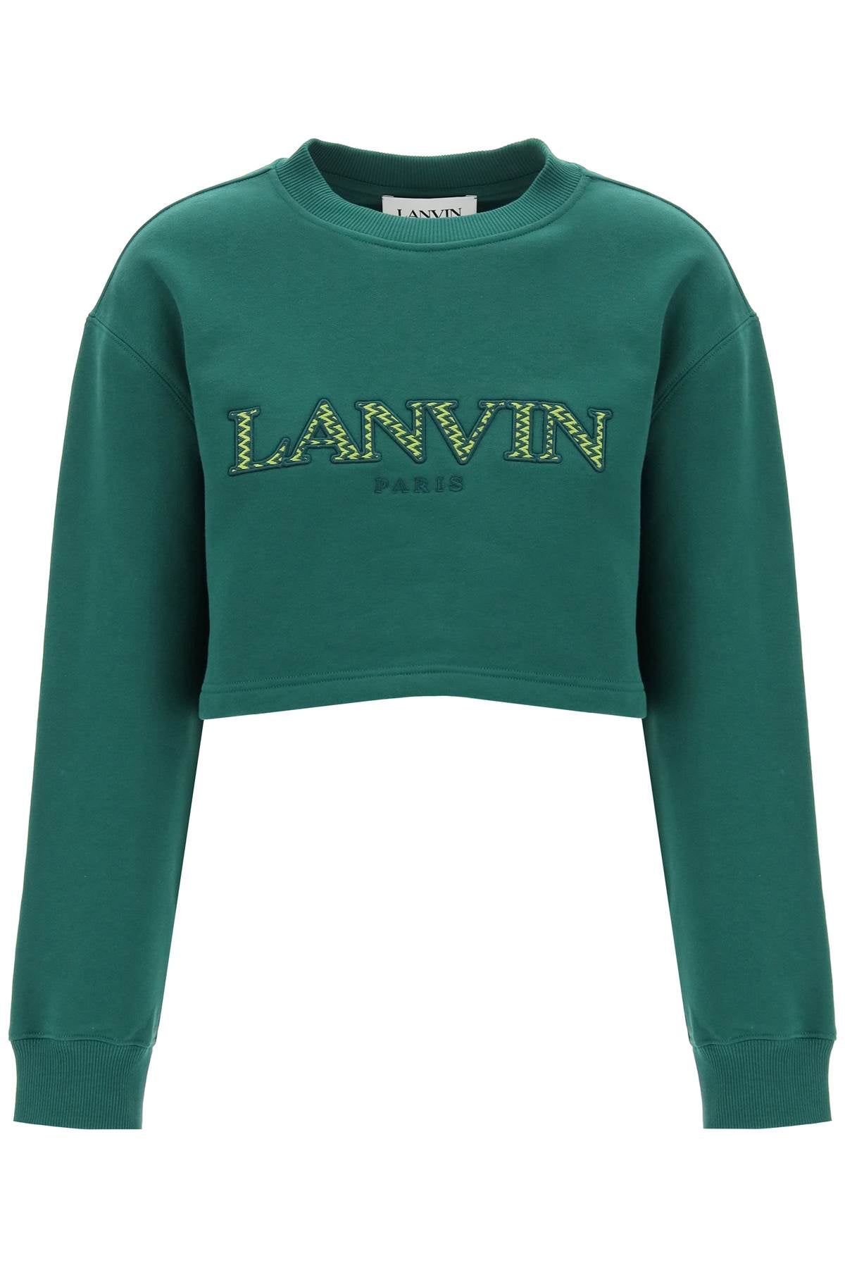 LANVIN Green Cropped Sweatshirt with Embroidered Logo Patch for Women