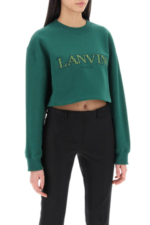 LANVIN Green Cropped Sweatshirt with Embroidered Logo Patch for Women