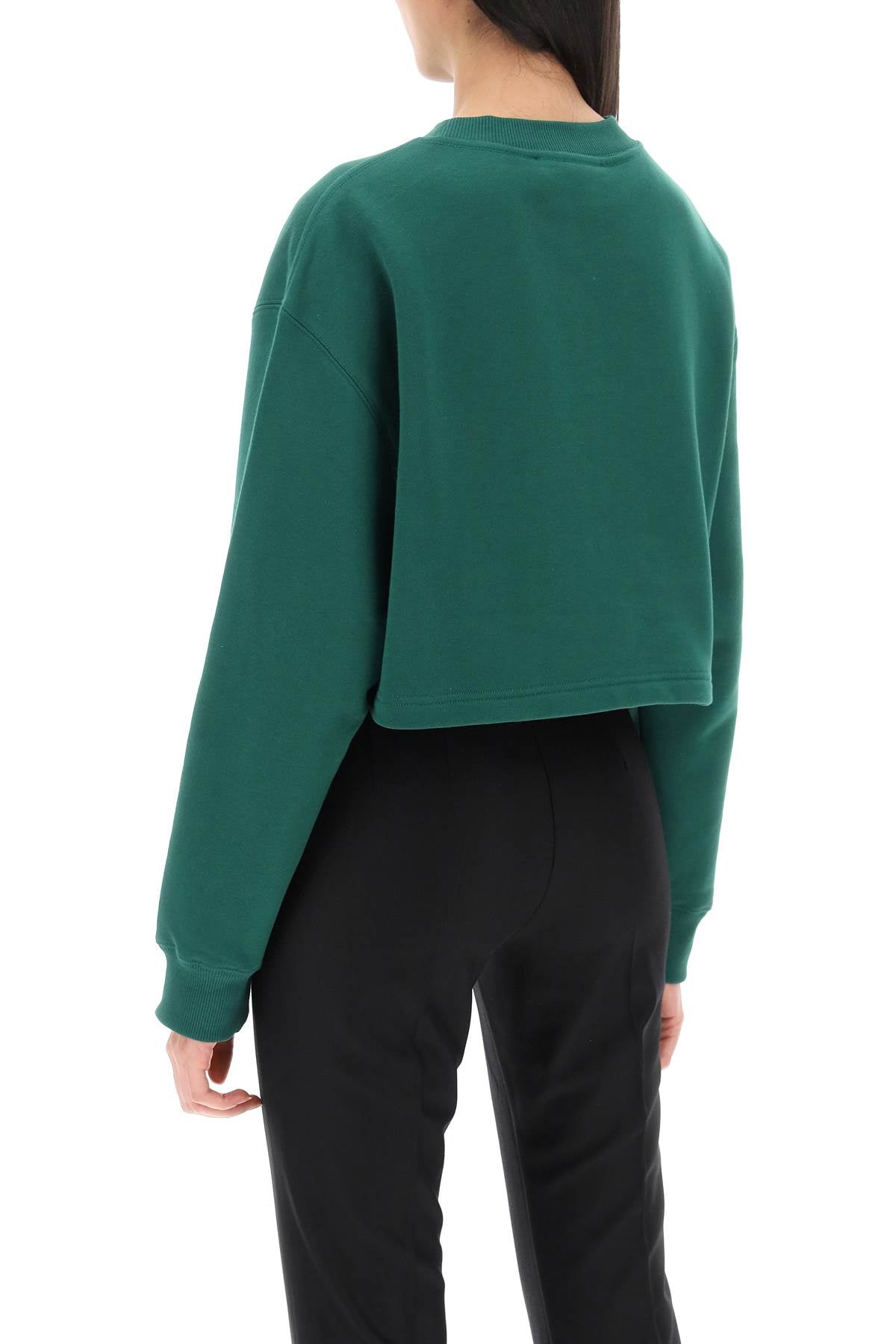 LANVIN Green Cropped Sweatshirt with Embroidered Logo Patch for Women