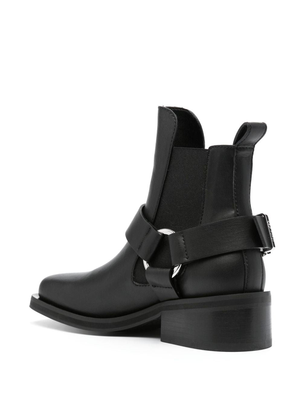 GANNI Women's Black Low Cut Chelsea Boots with Square Toe and Decorative Buckle Detailing