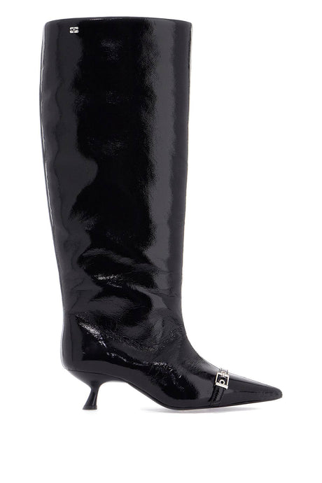 GANNI Pointed Synthetic Naplack Boots with Kitten Heel