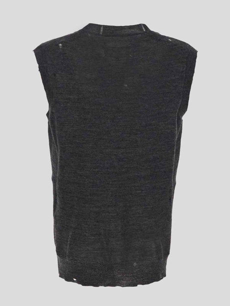 MAISON MARGIELA Sleeveless V-Neck Wool Sweater with Embroidered Detail