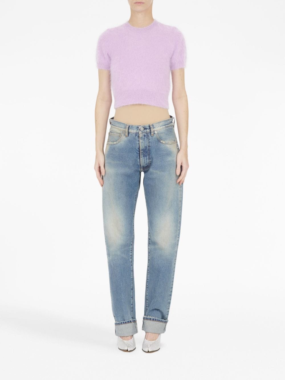 MAISON MARGIELA Lilac Brushed Short-Sleeved Knit Top for Women