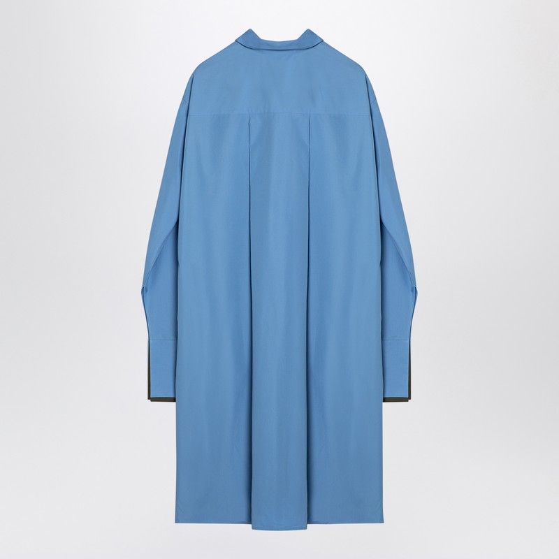 LOEWE Elegant Light Blue Cotton Asymmetrical Shirt Dress