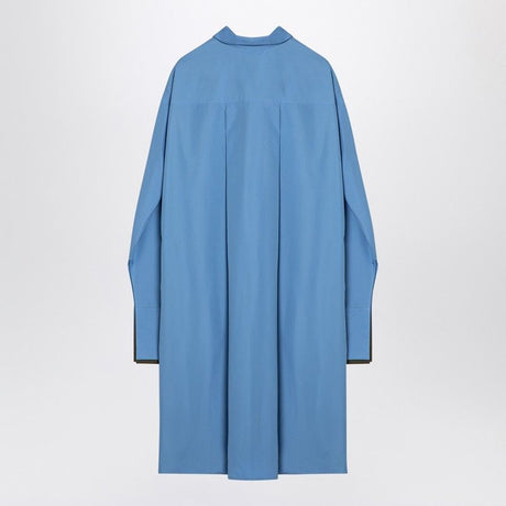 LOEWE Elegant Light Blue Cotton Asymmetrical Shirt Dress