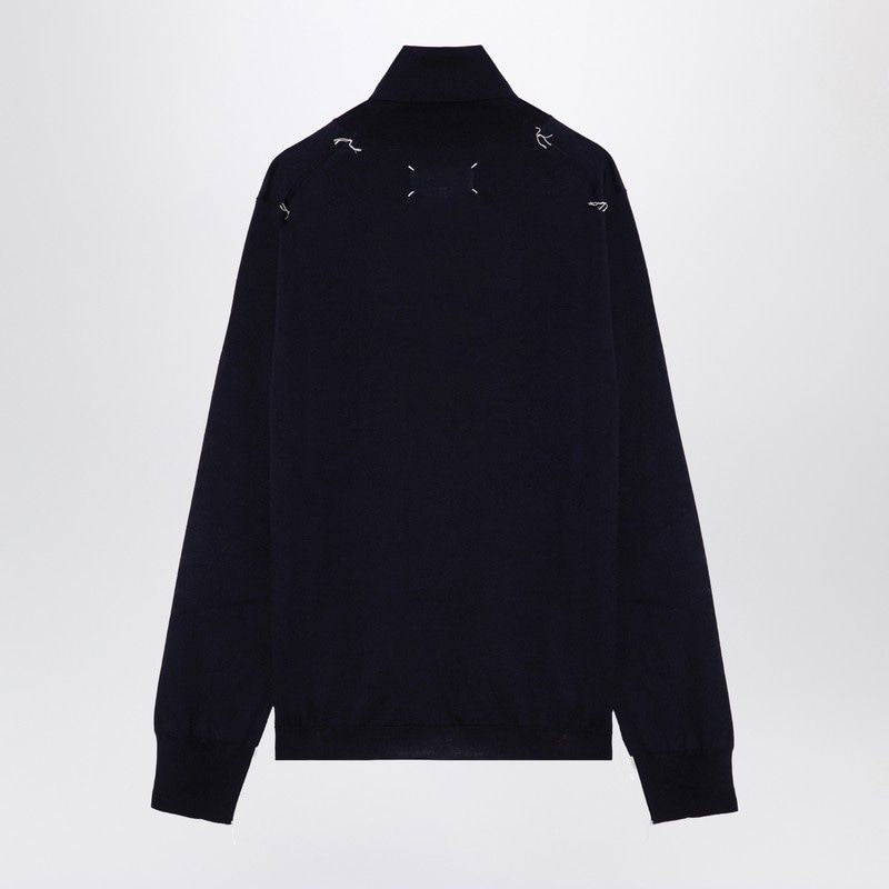 MAISON MARGIELA Men's Turtleneck Pullover in Navy Blue Wool