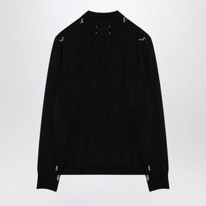 MAISON MARGIELA Men's Classic Black Wool Crew-Neck Jumper