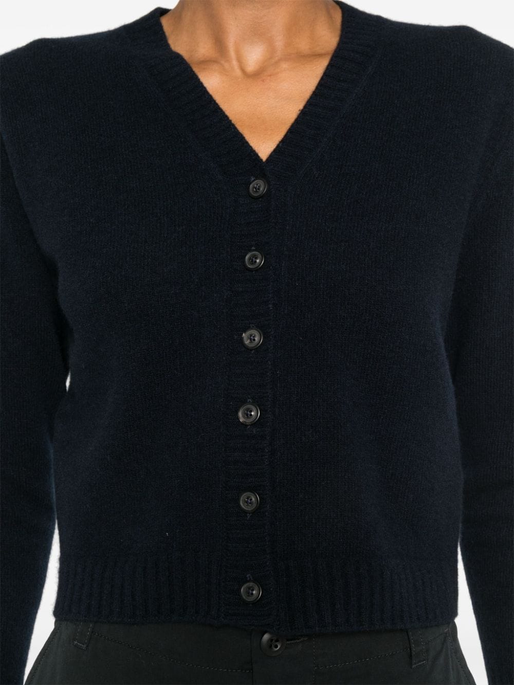 MAISON MARGIELA Elegant Navy Wool V-Neck Cardigan