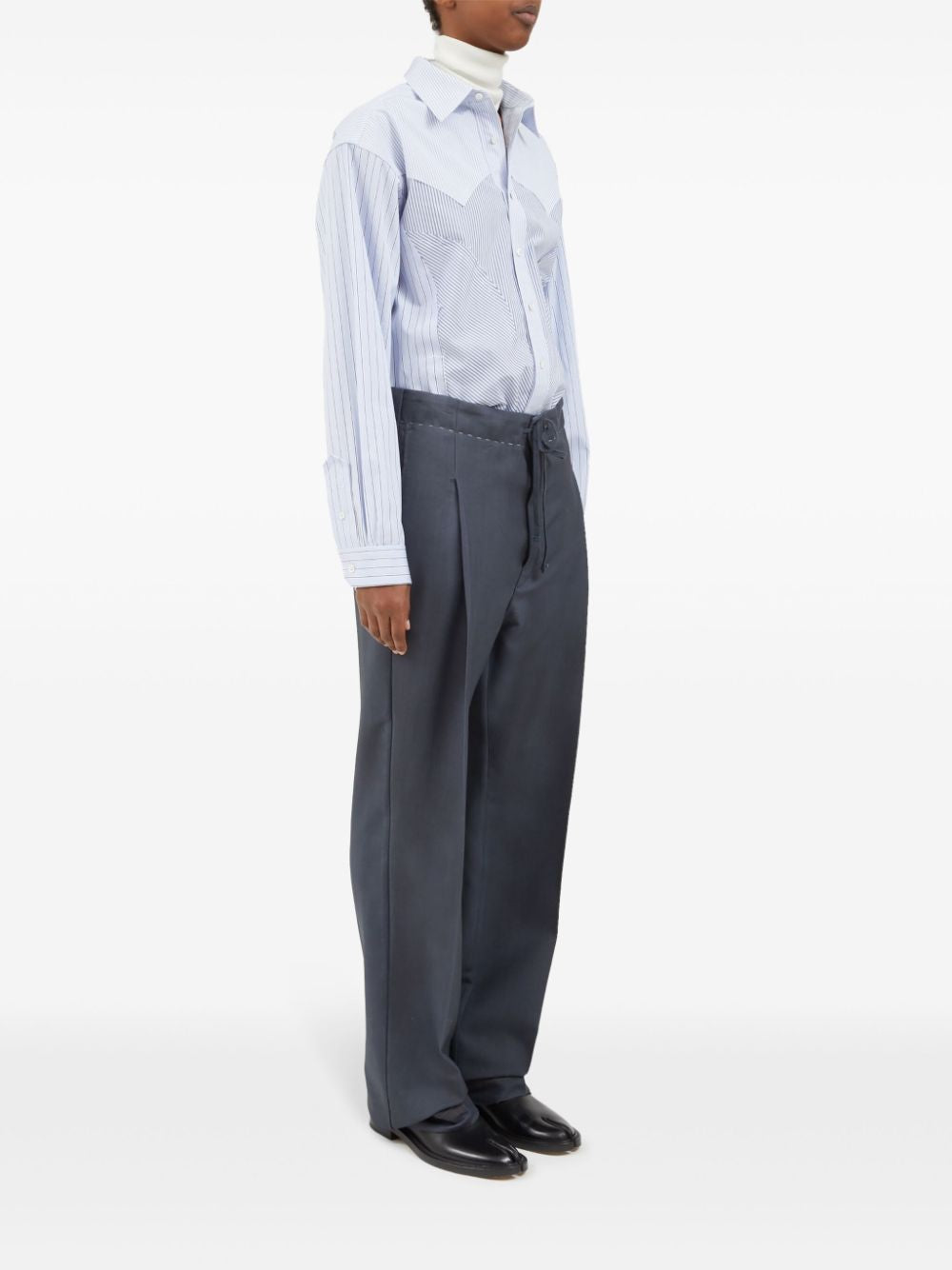 MAISON MARGIELA Charcoal Gray Drawstring Pants with Mid-Rise Waistband and Reinforced Ankles