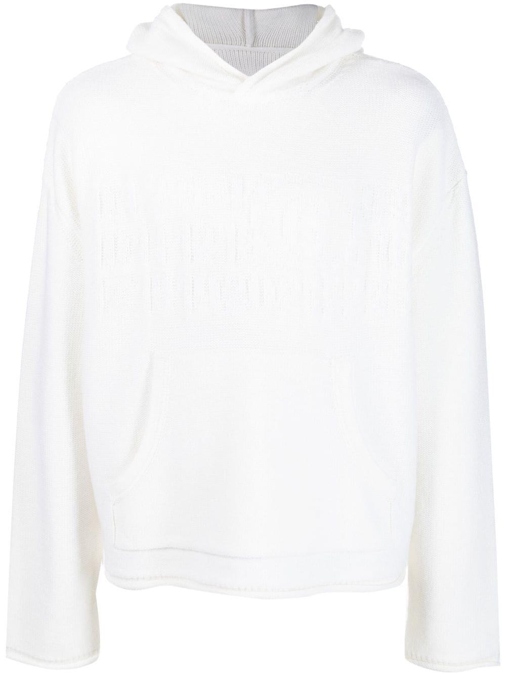 MM6 MAISON MARGIELA Men's Virgin Wool Knit Hoodie with Intarsia Logo Design in White