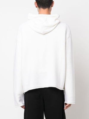 MM6 MAISON MARGIELA Men's Virgin Wool Knit Hoodie with Intarsia Logo Design in White