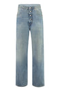 MM6 MAISON MARGIELA Blue Straight Leg Jeans with Logo Buttons and Contrast Stitching for Women - FW23