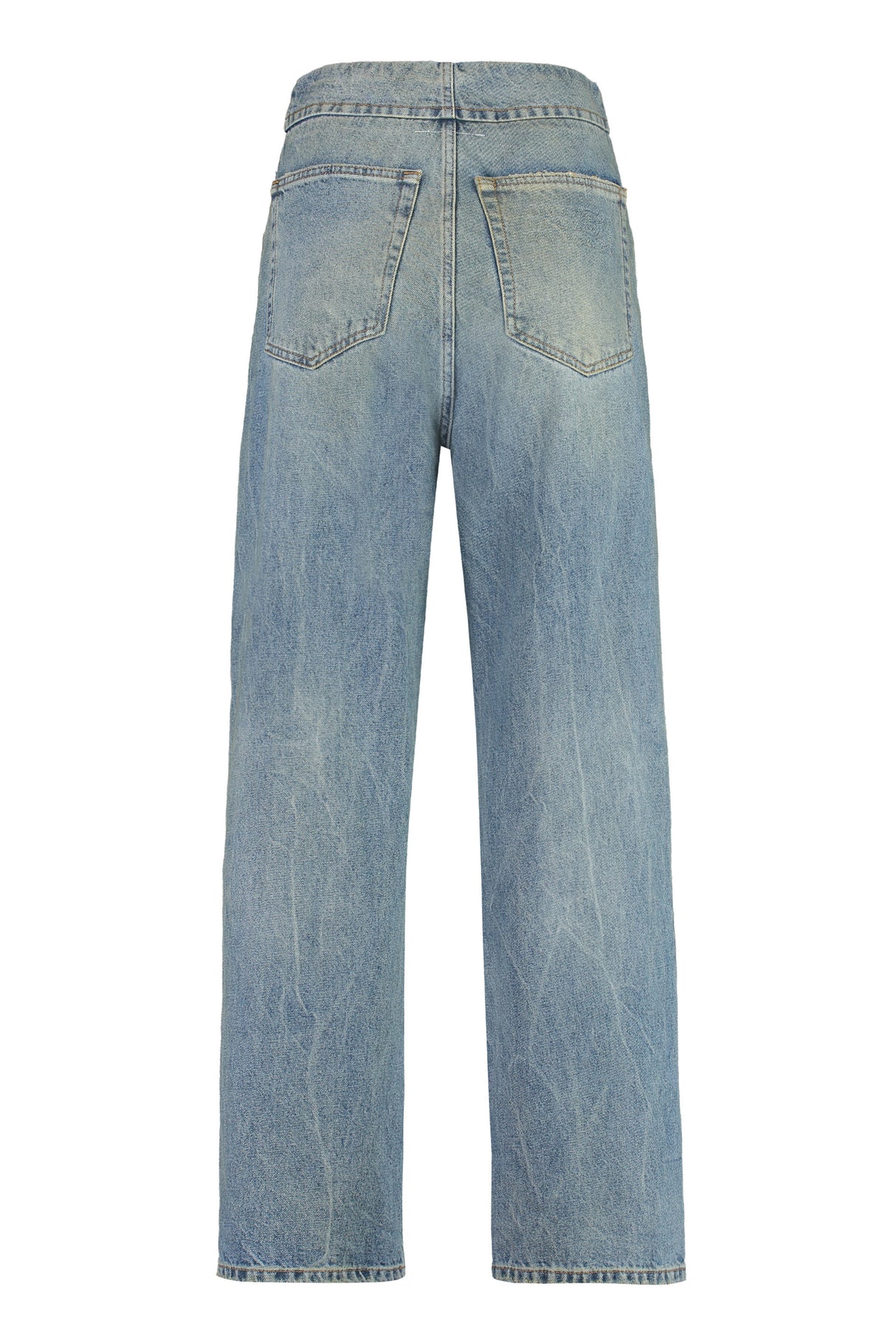 MM6 MAISON MARGIELA Blue Straight Leg Jeans with Logo Buttons and Contrast Stitching for Women - FW23