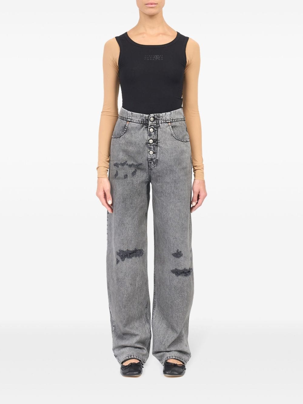 MM6 MAISON MARGIELA Distressed High-Rise Wide-Leg Jeans