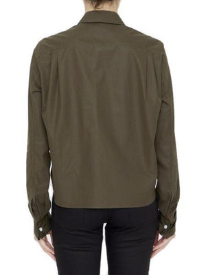 LOEWE Military Green Pleated Cotton Shirt for Women - Slim Fit