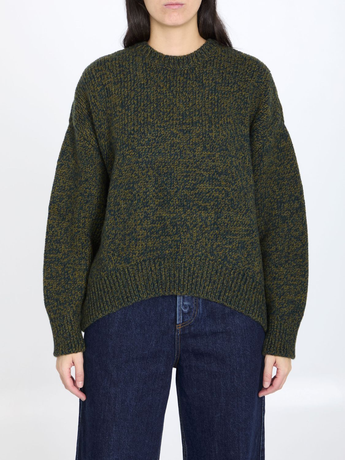 LOEWE Green Wool Blend Ribbed Cut-Out Sweater