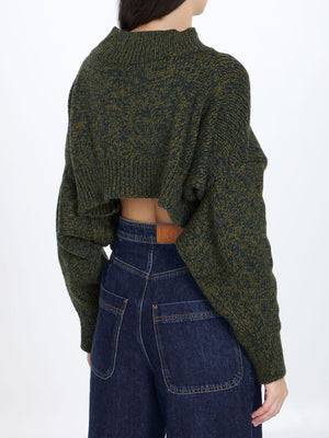 LOEWE Green Wool Blend Ribbed Cut-Out Sweater