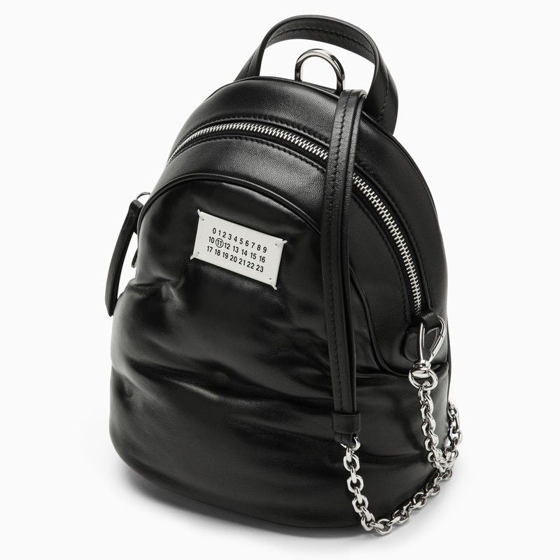 MAISON MARGIELA Black Quilted Leather Backpack for Men with Logo Appliqué and Detachable Strap