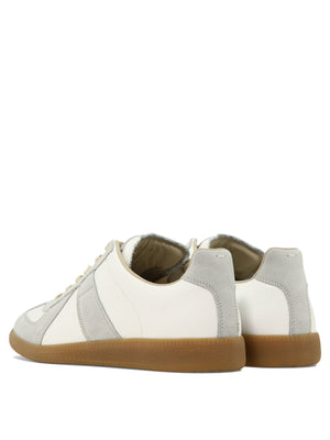 MAISON MARGIELA Men's Low-Top Leather Sneakers with Grey Suede Panels