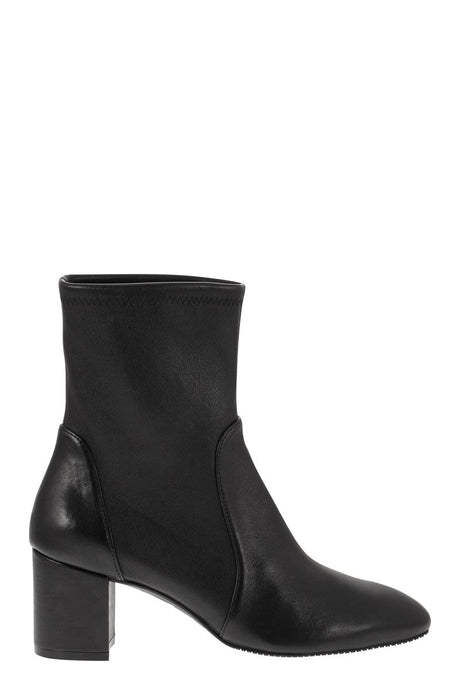 STUART WEITZMAN Black Stretch Leather Ankle Boots with 60mm Block Heel