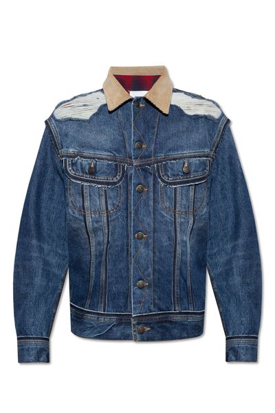 MAISON MARGIELA Denim Jacket with Corduroy Collar and Check Motif Lining for Men - FW23