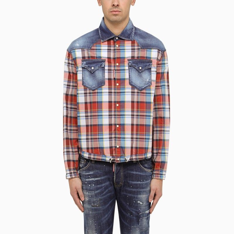 DSQUARED2 Multicolored Checkered Cotton Shirt with Denim Details for Men - SS24 Collection