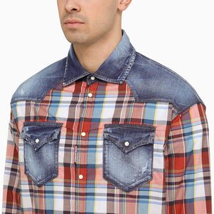 DSQUARED2 Multicolored Checkered Cotton Shirt with Denim Details for Men - SS24 Collection