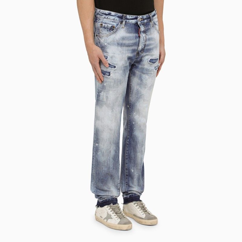 DSQUARED2 Light Blue Cotton Denim Washed Out Regular Jeans for Men