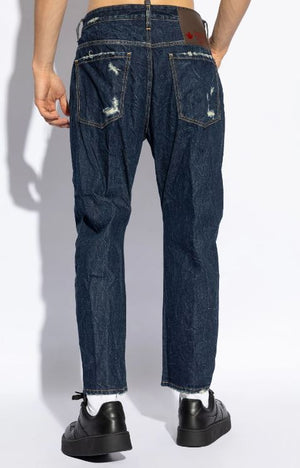 DSQUARED2 Distressed Straight Leg Blue Denim Pants