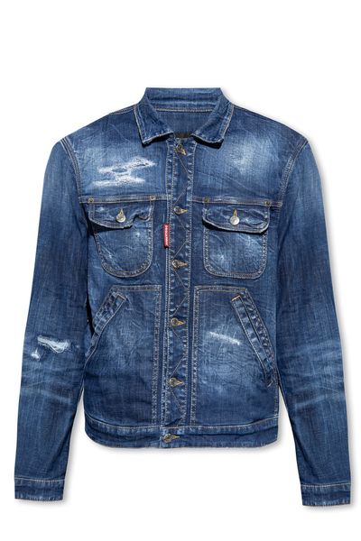 DSQUARED2 Men's Distressed Buttoned Denim Jacket in Navy Blue