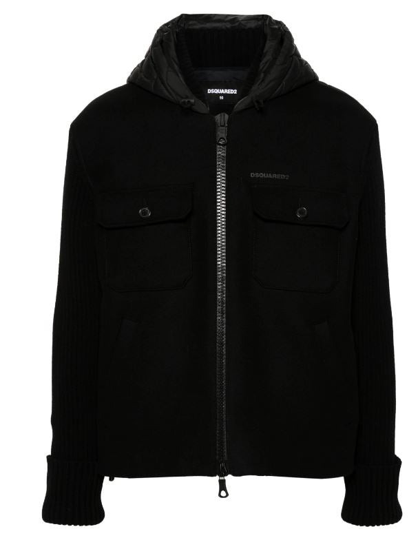 DSQUARED2 Hooded Black Wool Blend Jacket for Men