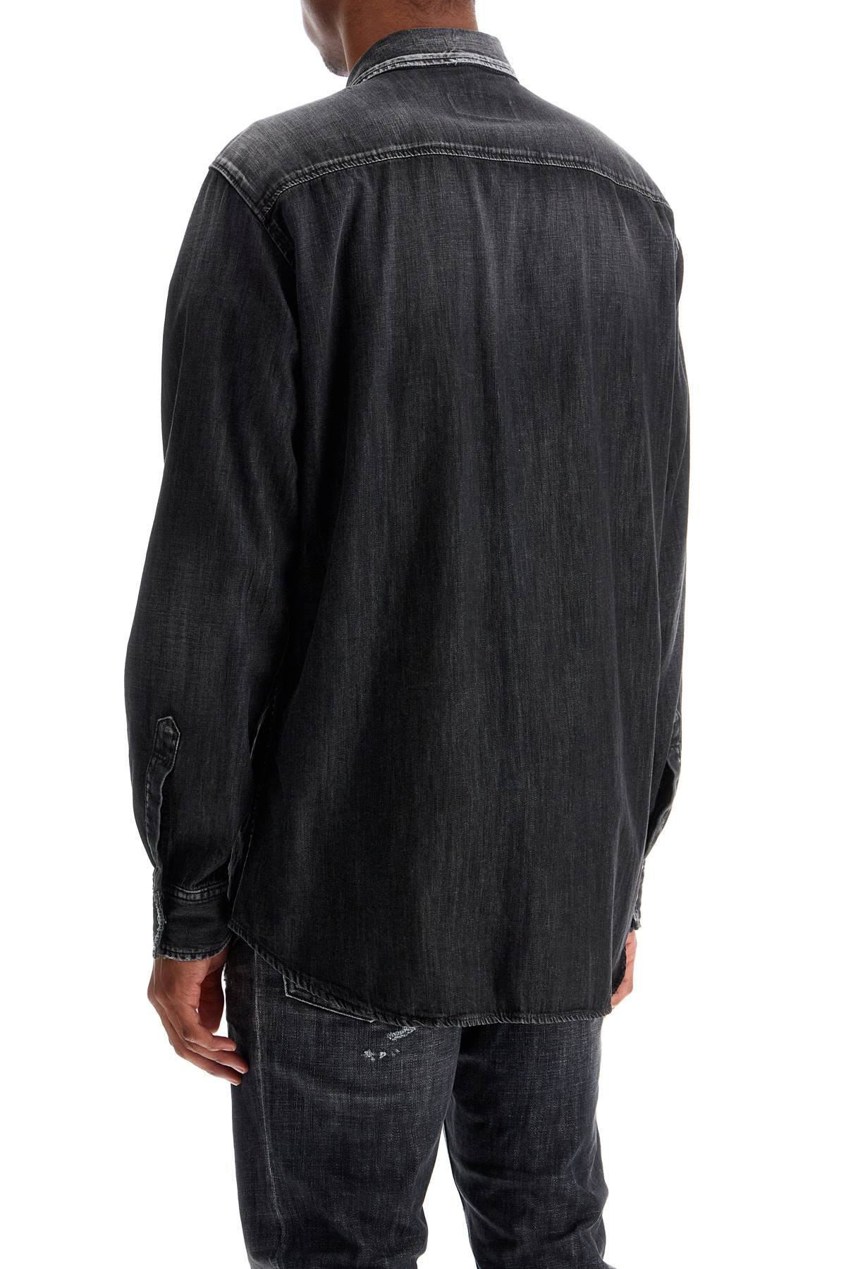 DSQUARED2 Relaxed Fit Black Cotton Shirt with Contrast Stitching