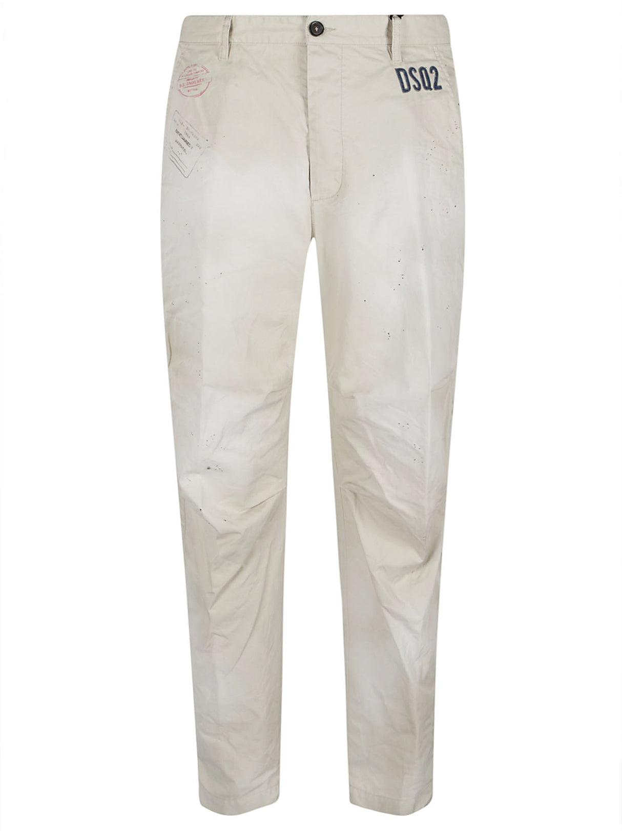 DSQUARED2 Men's Beige Cotton Twill Trousers with Embroidery