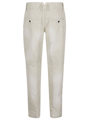 DSQUARED2 Men's Beige Cotton Twill Trousers with Embroidery