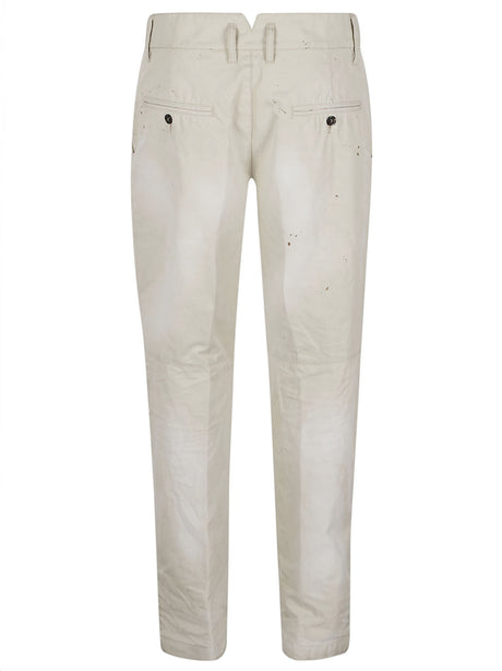 DSQUARED2 Men's Beige Cotton Twill Trousers with Embroidery