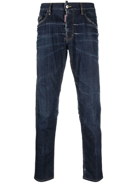 DSQUARED2 Navy Blue Slim Jeans for Men with Wear and Patches