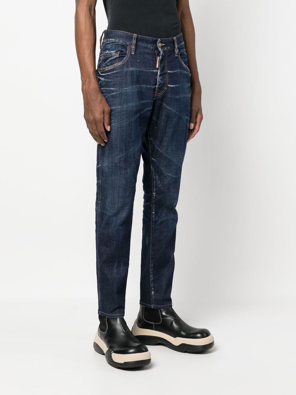 DSQUARED2 Navy Blue Slim Jeans for Men with Wear and Patches