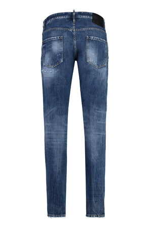 DSQUARED2 Men's Distressed Denim Jeans with Leather Detailing