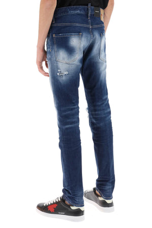 DSQUARED2 Men's Distressed Indigo Slim Fit Jeans in Navy Blue for SS24